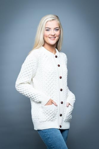Irish Aran Wool Lumber Cardigan for Women's with Buttons and Pockets Made in Ireland2