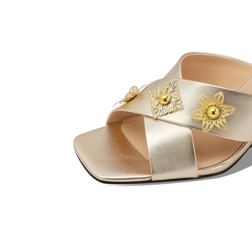 TinaCus Genuine Leather Women's Open Toe Handmade Flowers Mid Heels Sandals Slippers3