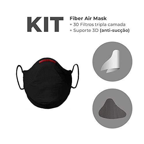 Máscara Fiber Knit AIR + Filtro de Proteção + Suporte (Preta, G)