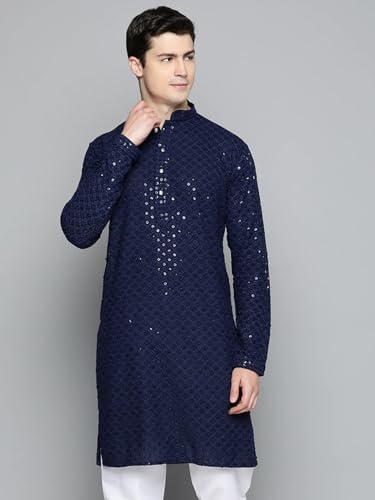 Image of Lucknow Chikan Men's White Pure Cotton Kurta Pajama Set, Full Booty