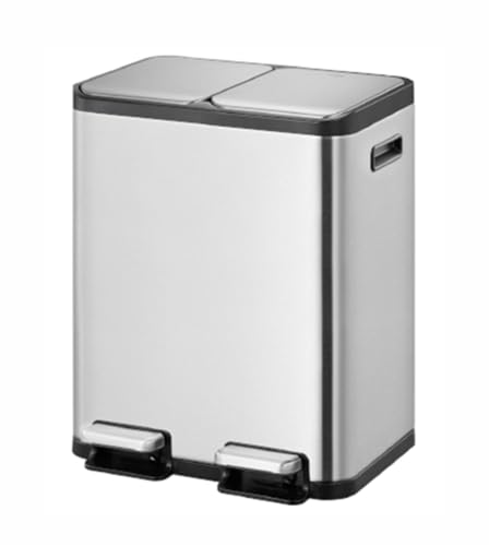 Image of Obsessions EKO Stainless Steel Dual Step Trash Can for Recycling, 30+ 30L Rectangular Kitchen Dustbin, Independent Pedals and Lids, Soft Close and Fingerprint Resistant, Metallic