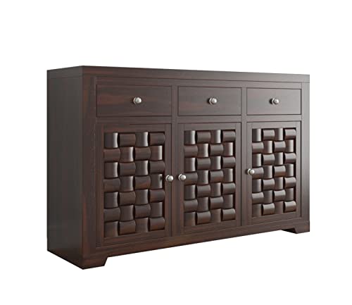 Image of Solid Sheesham Wood Cabinets & Sideboards for Living Room Bedroom (Reveka, Walnut Finish)