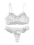 WDIRARA Women's Sexy Lingeries Loral Lace Bra and Panty Set Bow White M