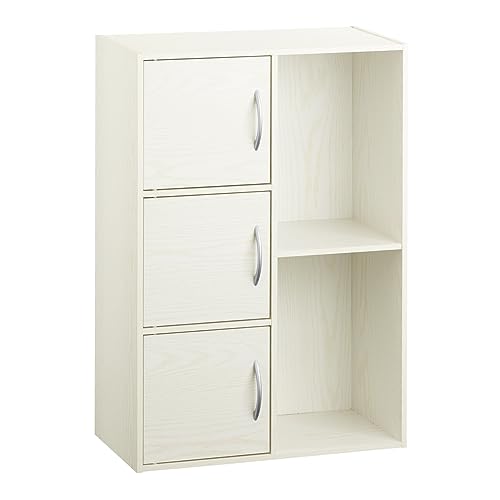 ぼん家具 【完成品】 カラーボックス 扉付き 幅60×奥行29.1×高さ89.2cm 木製 収納ケース 本棚 収納ボックス 収納棚 マルチラック 左扉 ホワイト