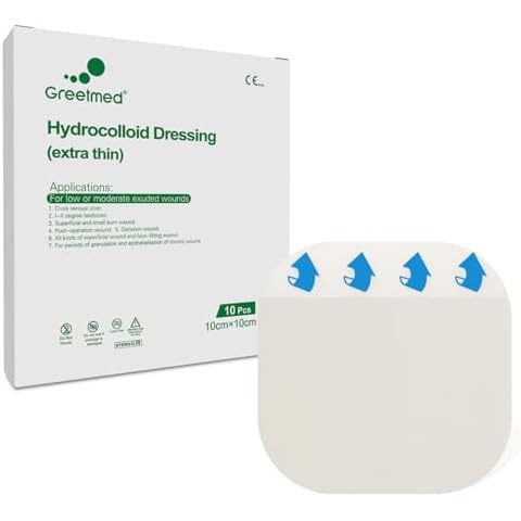 Extra Thin Hydrocolloid Bandages 10 Pack 4" x 4" Large Wound Care Dressing Self Adhesive Big Waterproof Hydrogel Patch Bandaids Healing for Burn Blister Bedsore Acne Care Cover