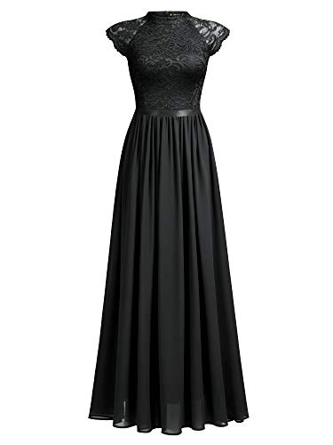Image of Miusol Women's Formal Sleeveless Floral Lace Bridesmaid Party Maxi Dress (Large, Black)