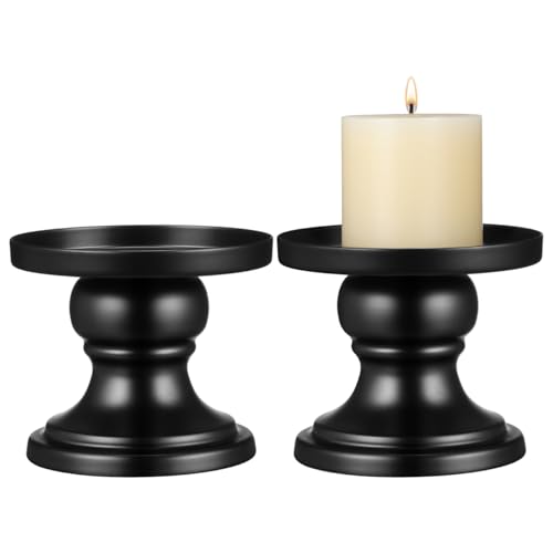 Bougeoirs piliers en métal noir Luxshiny | Lot de 2 pour table