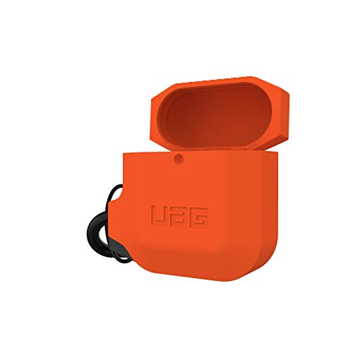 Urban Armor Gear Uag Compatible With Airpods (1St Gen & 2Nd Gen), Full-Body Protective Rugged Water Resistant Soft-Touch Silicone Case With Detachable Carabiner, Orange/Dark Grey #TOP6
