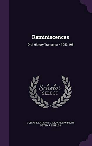 Reminiscences: Oral History Transcript / 1953-195 1355041120 Book Cover