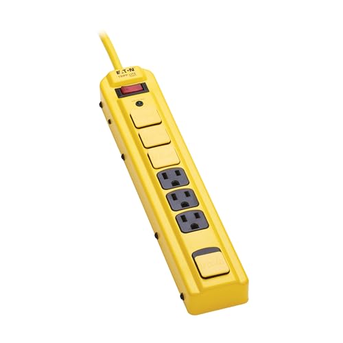 Regleta de alimentación industrial TRIPP LITE serie TLM704SA, 7 enchufes, protección contra sobretensiones de 450 julios, cable de 4 pies, carcasa metálica amarilla miniatura 6