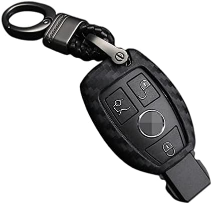 M.JVisun Soft Silicone Rubber Carbon Fiber Texture Cover Protector For Mercedes-Benz Fob, Car Key Fob Case For Mercedes A C E S Class GLK CLA GLA GLC GLE CLS SLK AMG E260l C200l - Black-Weave Keychain