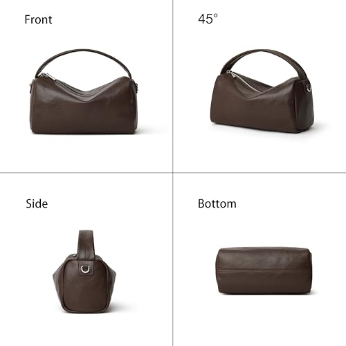 DORIS&JACKY Small Leather Top Handle Tote Bag for Women Mini Vintage Boston Barrel Crossbody Purse With Detachable Strap3