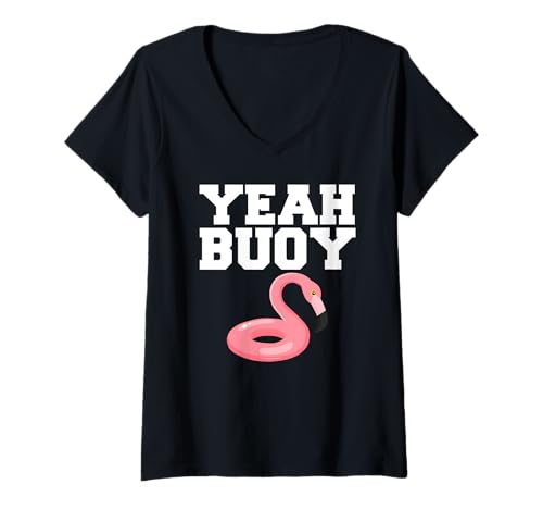 Femme Yeah Buoy pink flamingo floater Yeah Buoy T-Shirt avec Col en V
