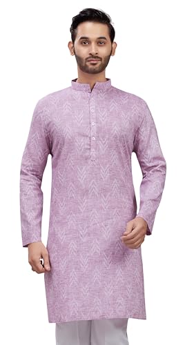 Image of Studio Shringaar Men's Cotton Blend Relaxed Fit Ikat Printed Knee Length Kurta
