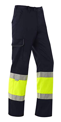 MONZA OBREROL Pantalón De Trabajo Reflectante Largo Combinado de Hombre Alta Visibilidad Profesional. Color Marino Talla 44-46.Ref: 4761