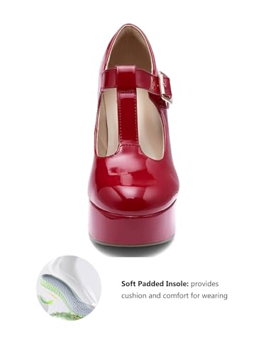 Image of Coutgo Womens' T-Strap Round Toe Chunky Platform Heels Patent Mary Jane Dress Shoes