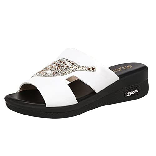 Sandalias de verano Sandalias de mujer con suela suave Zapatos de mujer con grueso Zapatillas de mujer modernas y versátiles Zapatillas de mujer Amarillo mostaza Zapatos de mujer, Blanco, 37 EU
