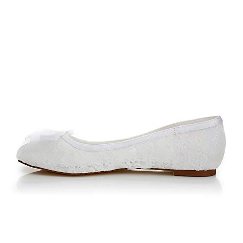 JIAJIA 5378 Women's Bridal Shoes Closed Toe Lace Satin Flats Rhinestone Wedding Shoes - Image 4
