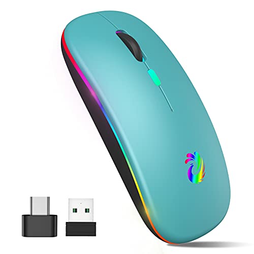 LED-Wireless-Mouse-Rechargeable-Slim-Silent-Mice-24G-Portable-Office-Optical-Mouse-with-USB-Receiver-and-Type-C-Adapter-3-Adjustable-DPI-for-Laptop-Computer-PC-Notebook-DesktopLake-Blue