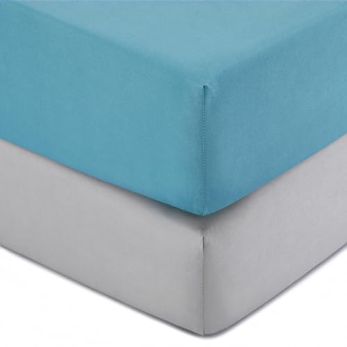 Image of TILLYOU Baby Crib Sheets for Boys Girls, Fitted Crib Sheet 2 Pack for Standard Crib and Toddler Mattresses, Super Soft Toddler Bed Sheets, 28"x52"x8",Lake Blue& Grey