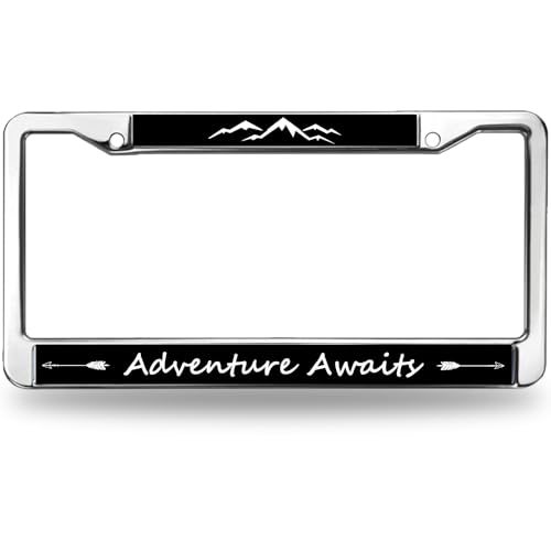 Image of Adventure Awaits. Customized License Plate Frame with a Famous Quote.Stainless Steel License Plate Frame.A Great Gift for Adventurous Perople Black Label