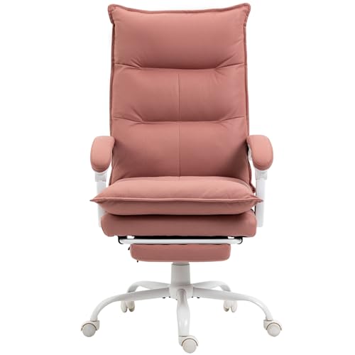 Vinsetto Massage Office Chair with 6 Vibration Points, Executive Computer Desk Chair, Heated Reclining Chair with Footrest, Armrest, Double Padding - Pink