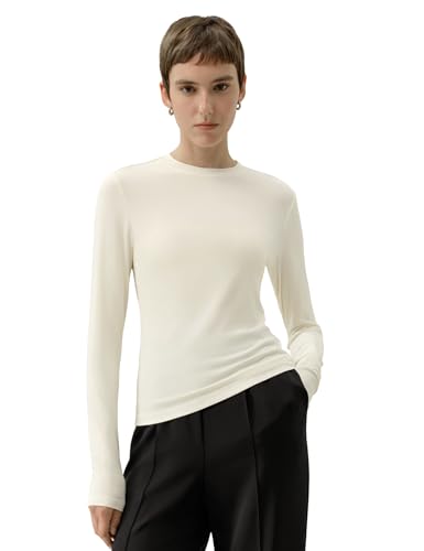 Image of LilySilk Women Silk Breeze Jersey T-Shirt Long Sleeves Slim Fit Tee Ladies Soft and Stretch Round Neck