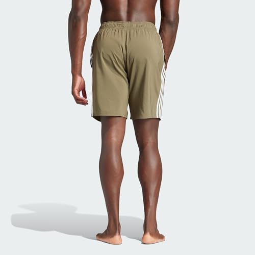 adidas Men's Standard 3-Stripes CLX Swim Shorts, Olive Strata/White, Small4