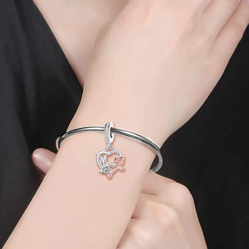 Mom Charm Compatible with Pandora Bracelet Women Rose Gold Flower Love Heart Dangle Mother Bead from Daughter Son Birthday3