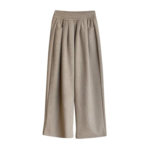 Girls Wide Leg Pants Kids Fashion Elastic Waist Corduroy Pants with Pockets Casual Loose Straight Pants Girls Clothes