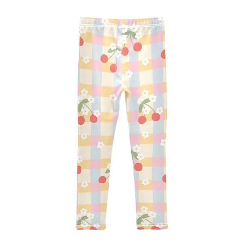 Gingham Flowers Girls Leggings,Workout Leggings for Girls Toddler Athletic Leggings Size for 3-10T2