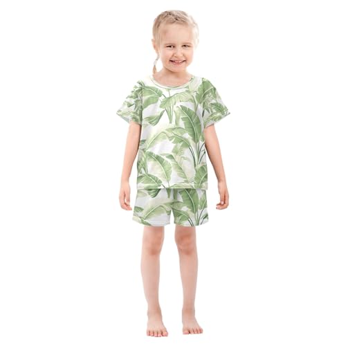 senya Plantain Leaf Green Summer Pajamas Set Short Cotton Sleepwear 2 Piece3