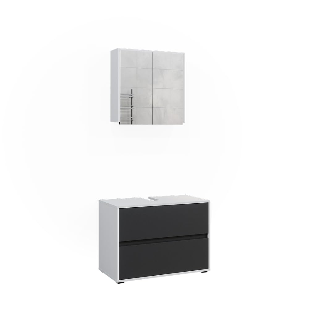 Vicco Badmöbel-Set Maltin, Weiß/Anthrazit, 80 cm, besteht aus Badspiegel und Waschbeckenunterschrank