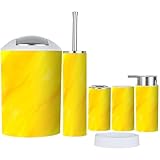 XNGJEMVWXO Bathroom Accessory Set 6 Piece Watercolor Yellow for Business Presentation Toothbrush Holder, Toothbrush Cup, Soap Dispenser, Soap Dish, Toilet Brush Holder, Trash can, jdeiKQhvuFI8e-6j