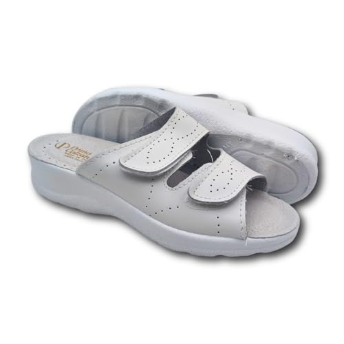 Chaussons sanitaires femme d'été en cuir de qualité, sandales double bande élégantes