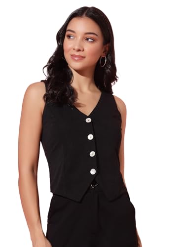 Image of Trend Arrest.ed Women's V-Neck Waistcoat | Button-Down Sleeveless Top | Premium Stretchable Lycra Formal & Casual Layer