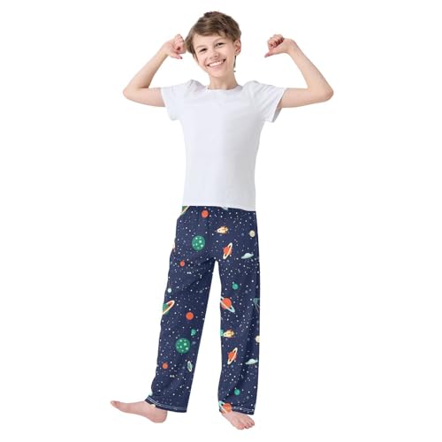 ZZXXB Space Planets Rockets Boys Long Pants Soft Trousers Elastic Waist Kids Lounge Bottoms with Pockets S-XL2