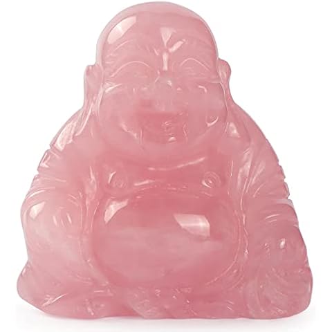 Artistone 2" Rose quartz Laughing Buddha Statue, Healing Crystal Hand-Carved Gemstone Religion Sculpture Sitting Buddha Figurine Feng Shui Decor GIfts Cover