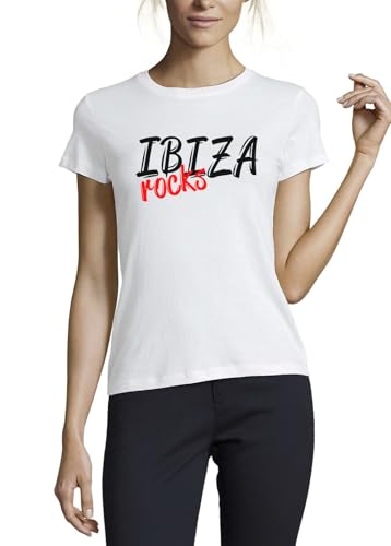 T-shirt col rond coton femme Ibiza Rocks blanc idéal pour vos terrasses