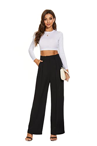 Women Office Wide High Waist Pants Loose Fit Elastic Waist Pleated Front Trousers for Work Casual2