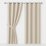 AMEHA Blackout Eyelet Curtains Bedroom Thermal Insulated for Living Room 66x72 Drop Inch Super Soft Privacy Protection, Tiebacks with 2 Panel, Cream