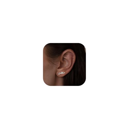 Robaice Pendientes de plata para cartílago para mujer, chapados en plata de 14 quilates, aretes de estrella de hélice, circonita cúbica, tragus, concha, daith, joyería, regalo, orugas de oreja, Medio