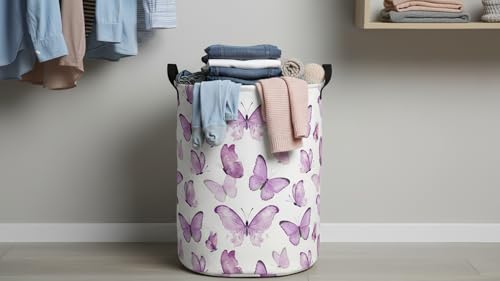 Image of 19.7 inch Laundry Basket,Dirty Clothes Hamper,Waterproof Storage Bin,Room Decor(Fluttering Butterfly)