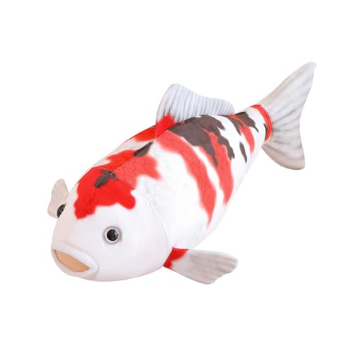 Cojín decorativo de simulación gigante de carpa, en forma de pez real, cojín decorativo en forma de pez real 3D, suave peluche Koi (rojo y blanco, 72 x 20 x 30 cm)