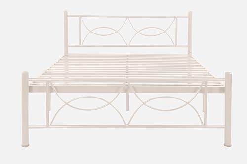 Image of Luno Metal King Size Bed Without Storage | Wrought Iron Double Bed with Headboard & Footboard | Sturdy Powder Coated Platform Bed King Size Cot for BedroomLivingRoom Ivory (75x72)