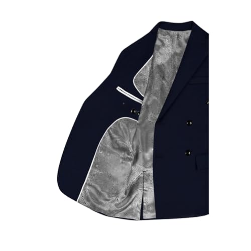 Navy Blue Subtle Sheen Wool Blend Double Breasted Blazer–Classic Tailored Jacket for Formal Events,Stylish4