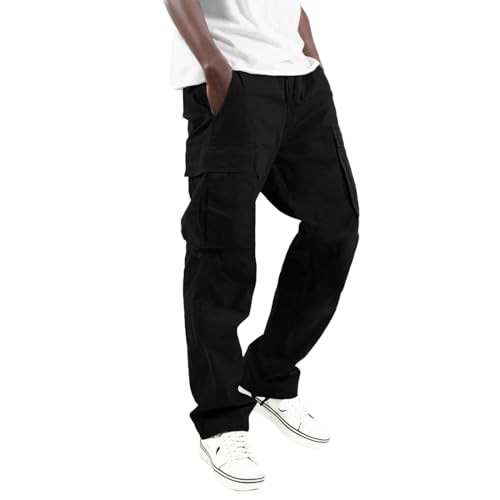 Men's Cargo Pants Cotton Baggy Drawstring Casual Jogger Pants with Pockets Lightweight Running Athletic Workout Pants