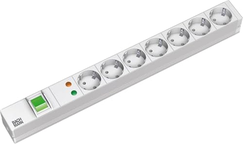 Preisvergleich Produktbild Bachmann Steckdosenleiste 19'' Zoll PDU 7-Fach mit Überspannungsschutz und Schalter 1HE 2m Kabel Mehrfachsteckdose für Serverschrank Rack Grau 333.405 (inkl. 2X Befestigungswinkel und Schrauben)