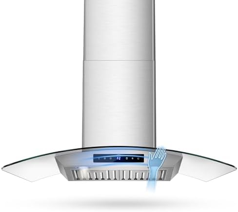 TAZPI 1200 CFM Wall Mounted Range Hood 30 Inch, Tempered Glass Model