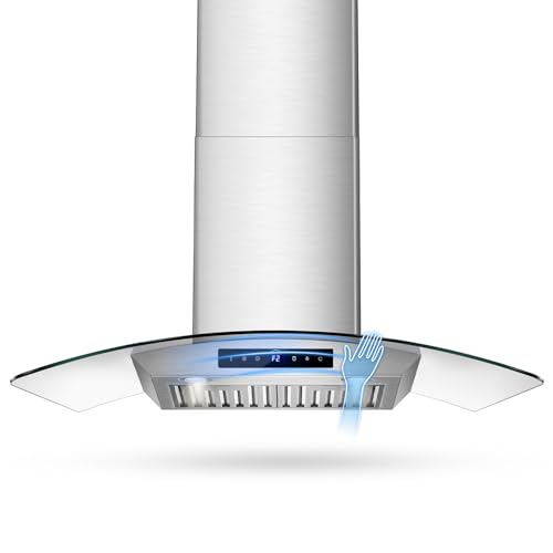30 Inch Wall Mount Range Hood 1200CFM, 4-Speed Wall Mount Range Hood with Touch Control & Gesture Sensing Stainless Steel Kitchen Stove Vent Hoods with 2 LED Lights Pro Series